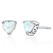 Sterling Silver 1.50 Carats Heart Shape Opal Earrings - £66.88 GBP