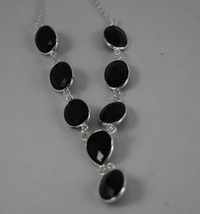 925 Sterling Silber Schwarz Onyx Blende Lange Halskette Damen Geschenk B... - £39.15 GBP