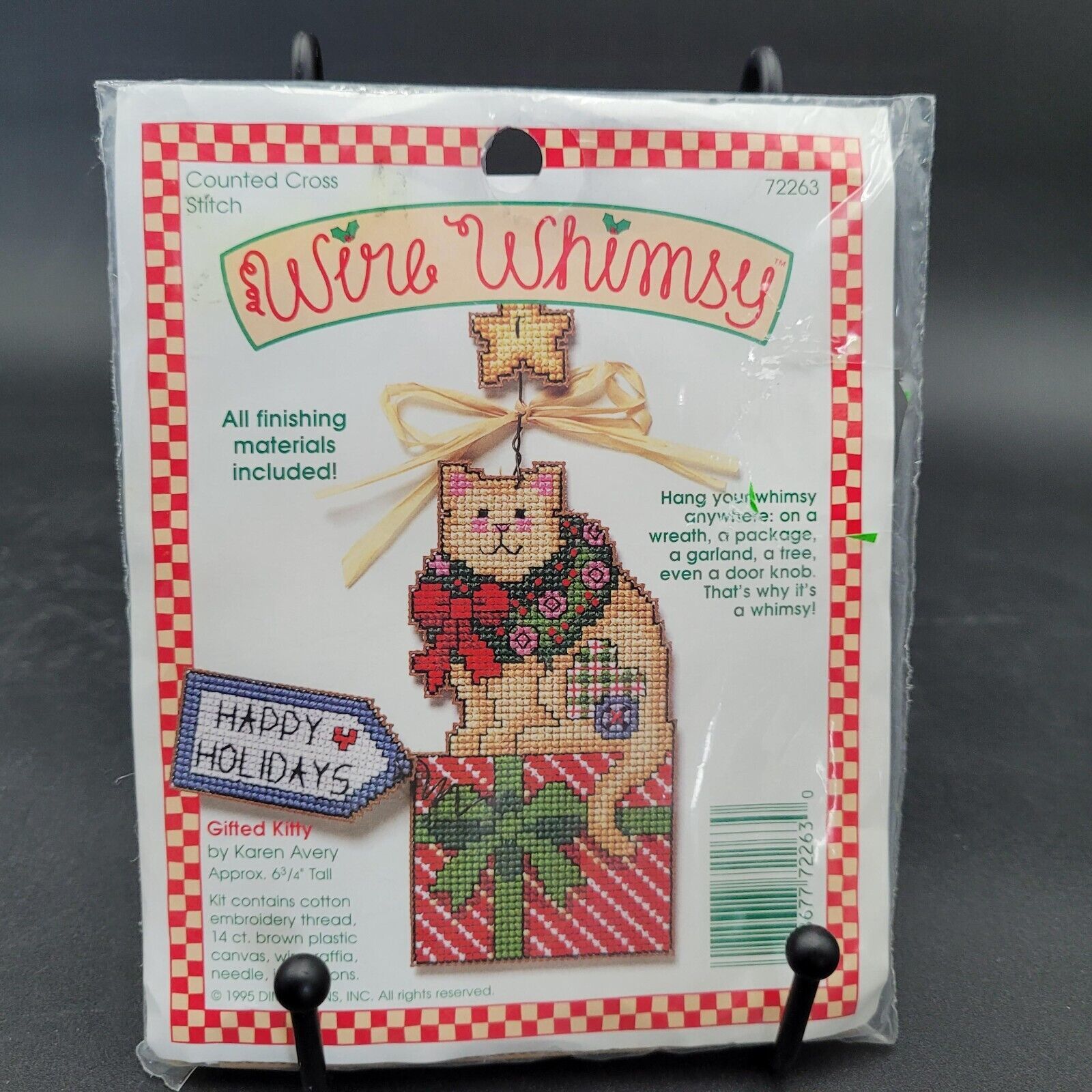 Primary image for New Sealed Vintage 1994 Wire Whimsy Needlepoint Holiday Christmas Gifted Kitty