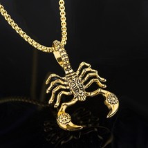 Mens Gold Animal Scorpion Pendant Necklace Punk Goth Retro Jewelry Box Chain 24&quot; - £7.05 GBP