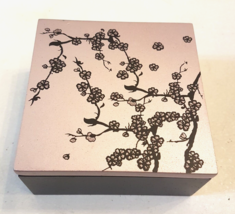 Black Purple Floral Wood Trinket Box Black Velvet Lining Jewelry Chest Gift 4&quot; - £10.22 GBP