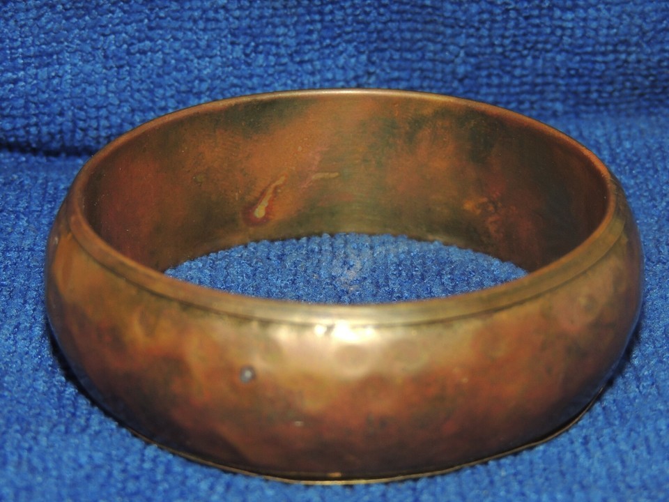Hammered Copper Bracelet / Bangle 2.75" washed / plated pillow puffy vintage Item image 6