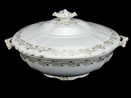 Round Porcelain Serving Bowl w/Lid, WH Grindley &amp; Co, Gold Floral Trim, Vintage - £19.54 GBP