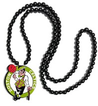 Boston Celtics Wooden Pendant + Black Beaded Rally Chain Necklace USA - $12.86