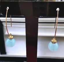 Light Blue Acrylic Bead Threader Earrings Sky Blue Color Tone Round Shaped Bead - £7.42 GBP