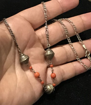 sterling silver antique coral bench beads necklace 18” - $94.99