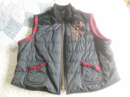 CARLISLE Quilted Vest Black, Red Tartan W/Studded Floral Accents Size 14 - $113.85