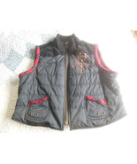 CARLISLE Quilted Vest Black, Red Tartan W/Studded Floral Accents Size 14 - €99,83 EUR