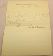 Theodore Elijah Burton House Of Representatives 1890 Ohio Signed Endorsement - £28.30 GBP