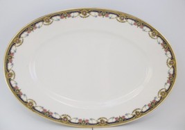 Jean Boyer JB Limoges France Pink Roses Blue Porcelain Large Platter Vanity Tray - £25.32 GBP