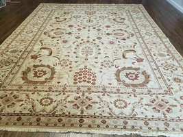 Indian Agra Wool Rug 9x11, Floral Handmade Beige Oriental Carpet - $2,900.00