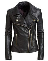 New Women&#39;s Black Slim Fit Biker Style Moto Real Leather Jacket - Expres... - $129.99