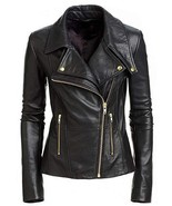 New Women&#39;s Black Slim Fit Biker Style Moto Real Leather Jacket - Expres... - $177.78 CAD