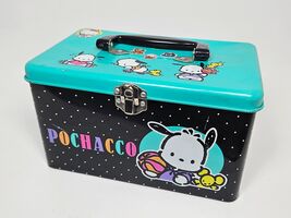 Vintage Pochacco Sanrio Teal Black Tin Metal Lunch Box 06964-7 1994 STIC... - $39.59