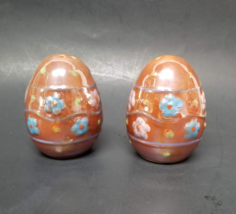 Easter Egg Salt and Pepper Shaker Set Ceramic Brown Glossy Painted Floral - $5.94