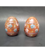 Easter Egg Salt and Pepper Shaker Set Ceramic Brown Glossy Painted Floral - $5.94