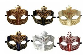 Fancy Scroll Venetian Masquerade Mask Black Cream Gold Red White Brown - £12.01 GBP