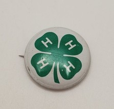 Vintage 4H Four Leaf Clover Green &amp; White Small Round Pin Button Pinback - £11.71 GBP