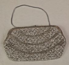 Silver Beaded Sequin Clutch Purse Evening Bag Slinky Chain Strap Hong Ko... - $319.28 MXN