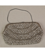 Silver Beaded Sequin Clutch Purse Evening Bag Slinky Chain Strap Hong Ko... - $314.05 MXN