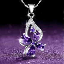 Women&#39;s Purple Crystal Butterfly Pendant Necklace - £10.38 GBP