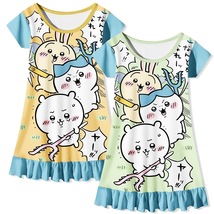 Cute Anime Nightgown Dress Girls Round Neck Short Sleeve  Cartoon   Plea... - $19.99