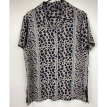Style Exchange Silk Button Front Shirt Womens M Leopard Print Collared Short Slv - £10.61 GBP