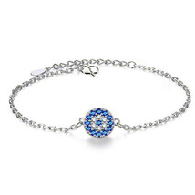 0.72CT Lab-Created Sapphire &amp; Diamond Devil&#39;s Eye Link Bracelet 7&quot; 925 Silver - £211.81 GBP
