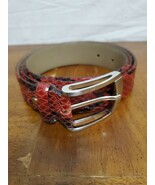 Vera Pelle Red Black Patent Leather Crocodile Pattern Belt Made Italy 45... - $32.95
