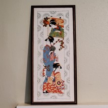 Vintage 1984 Handcrafted Embroidery Framed Asian Geisha ART 13x29 Inch NO GLASS - $92.57