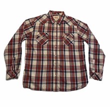 Levi’s Western Plaid Pearl Snap Shirt Long Sleeve Red Beige Mens XXL Cowboy - $23.22