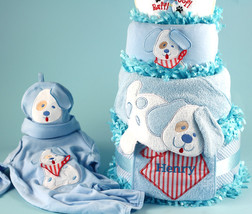 Happy As A Puppy Personalized Diaper Cake Baby Boy Gift - £132.74 GBP