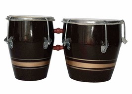 Professional Wooden Bongo Drum Percussion Instruments Bango Natural Wood Brown - £39.63 GBP