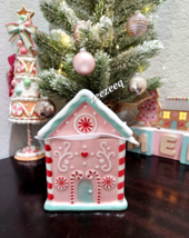 Lang Christmas Pastel Pink Peppermint Gingerbread House Ceramic Canister - $663.68 MXN