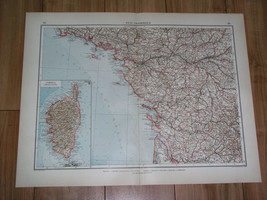 1914 Original Antique Map Of Pays De La Loire Poitou Nantes France Corsica - £16.33 GBP