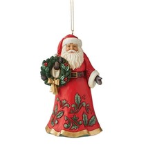Jim Shore Santa with Wreath Ornament 4.5" High Stone Resin Christmas Collectible