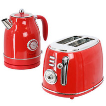 MegaChef 1.7 Liter Electric Tea Kettle &amp; 2 Slice Toaster Combo in Red - £63.26 GBP