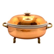 Copper Baking Dish Holder Lid 12in x 8in x 5in White Ceramic Dish Included - £23.96 GBP