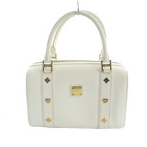 MCM Handbag Boston Bag Logo Plate Leather White 11x7x5 - $189.99