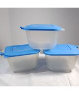 Vintage Anchor Hocking SET 3 Plastic Food &amp; Craft Storage square blue sn... - $45.00
