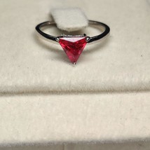 Natural certified Triangle Ruby Gemstone Dainty Ring For Beloved 925 Sterling Si - £70.32 GBP