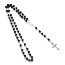 BLACK BEAD ROSARY 28&quot; Necklace 6&quot; Drop 6mm Prayer Beads Catholic Crucifi... - $75.34 MXN