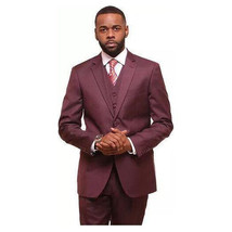 Mens Three Piece Suit Vested VITALI Soft Fabric With Sheen M3090 Burgundy 3Piece image 2