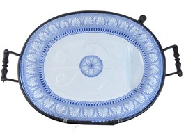 c1850 Staffordshire Blue Transferware Warming Dish platter - $391.05