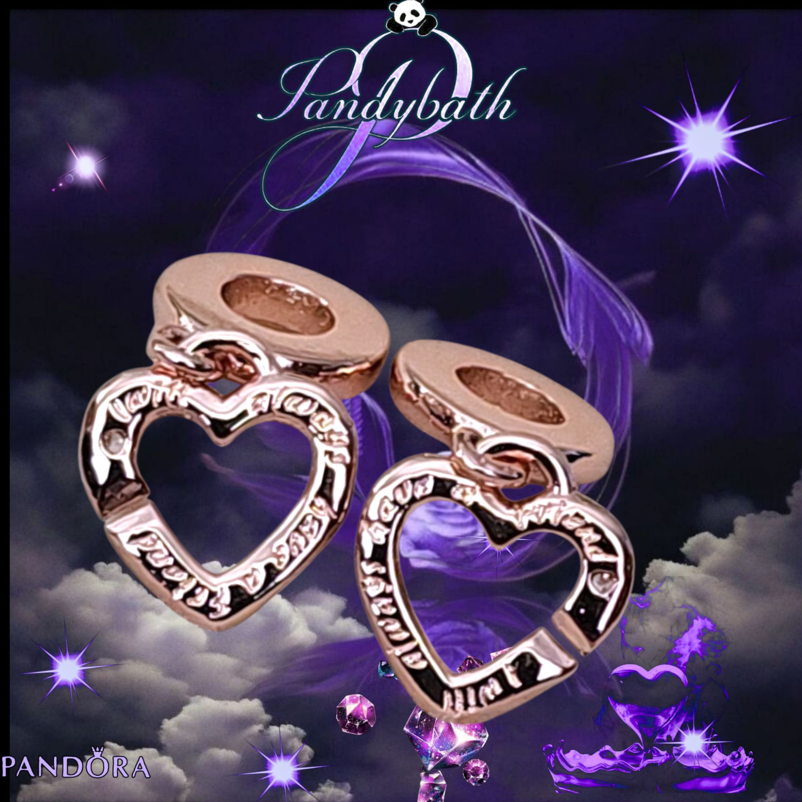 PANDORA Rose Gold Linked Sister Hearts Split Charms 789538C01 US SELLER Item image 3