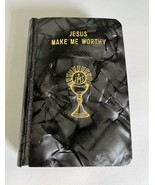 Vtg Jesus Make Me Worthy  1st Holy Communion Prayer Book Black &amp; Grey Ce... - $34.95