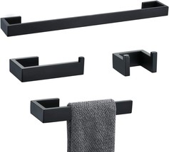 Tnoms 4 Pieces Bathroom Hardware Accessories Set Black Towel Bar Towel, P4Bk - £45.83 GBP