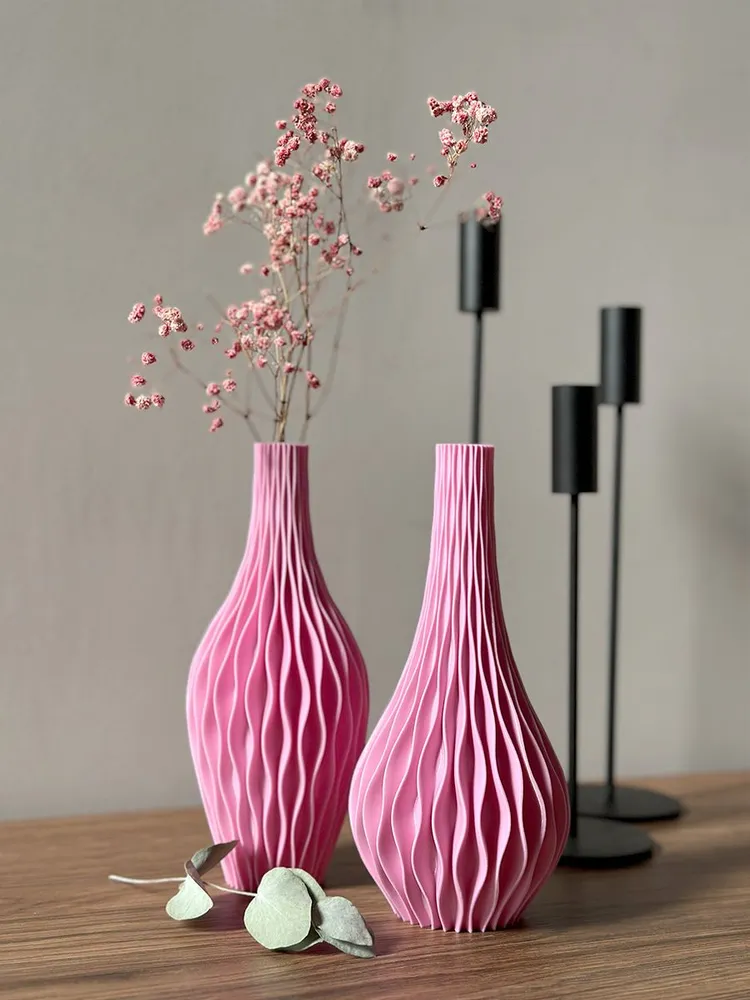 Set of 2 Pink Vases – 20cm 3D Printed Decorative PLA Vases for Dried Flo... - $77.99