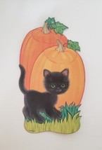Vintage Amscan Halloween Die Cut Black Kitten Cat Pumpkins 2 Sided - £11.95 GBP
