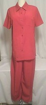 BASIC EDITIONS bright-red 2-pc front-button short-sleeve 3-pocket pantsuit Sz 12 - £3.16 GBP